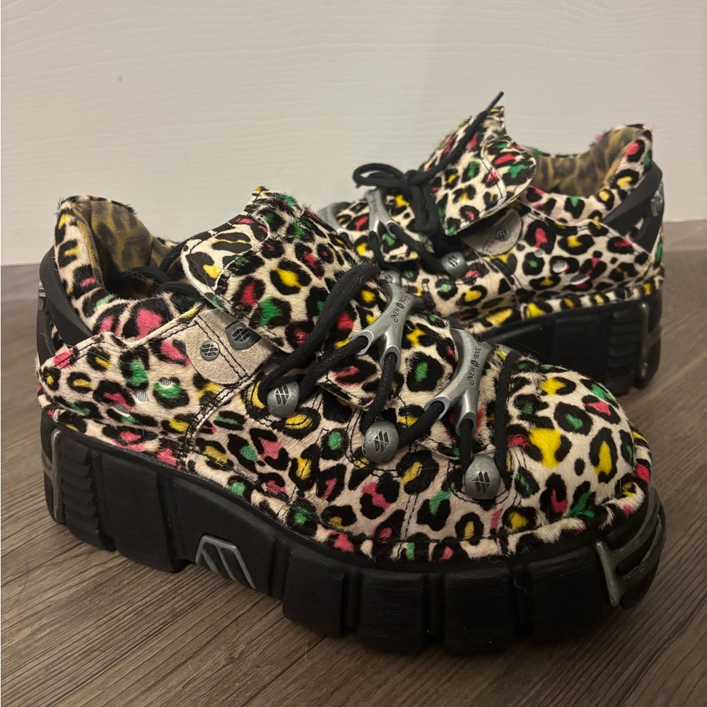NWOB New Rock M-120N-C89 Chunky Leopard Oxford Shoes